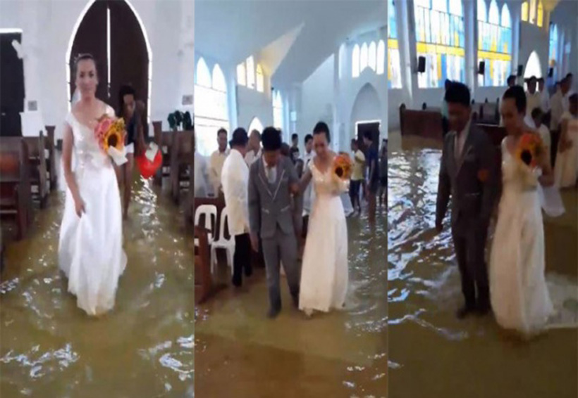 Video: Pareja se casa en una iglesia inundada por las fuertes lluvias. Noticias en tiempo real