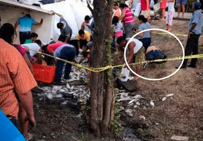 Saquean camioneta volcada frente al cadáver del chofer | El Imparcial de Oaxaca