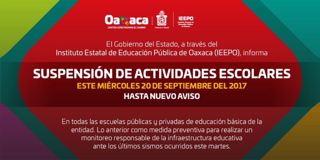Se suspenden clases en Oaxaca este miercoles 20 de septiembre | El Imparcial de Oaxaca