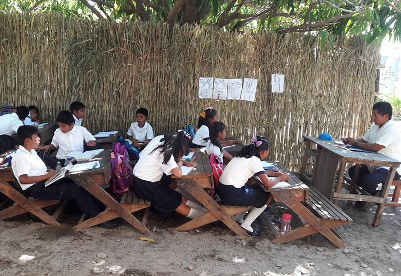 Reciben clases en aulas  de palma niños de San Mateo del Mar, Oaxaca