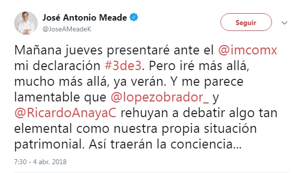 Meade presentará mañana su declaración 3de3 | El Imparcial de Oaxaca