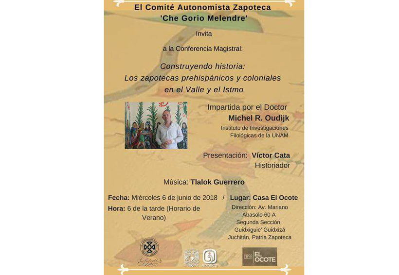 Realizarán conferencia sobre la  historia zapoteca en Juchitán, Oaxaca