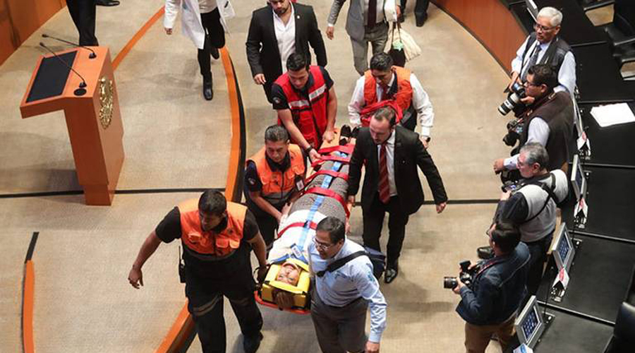 Video: Senadora de Morena da un mal paso y se golpea fuertemente la cabeza
