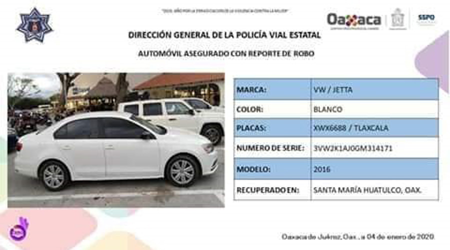 Policía Vial Estatal recupera autos con reporte de robo | El Imparcial de Oaxaca