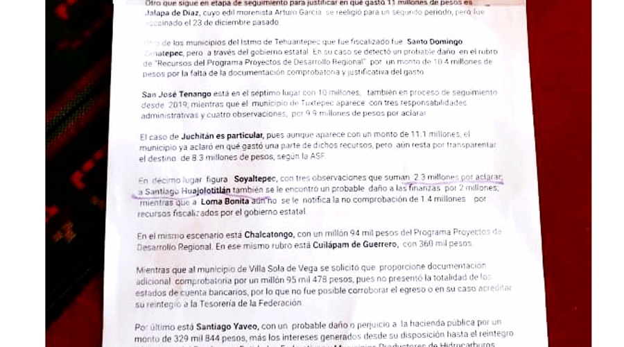 Exigen comprobar dos mdp a expresidenta de Santiago Huajolotitlán, Oaxaca