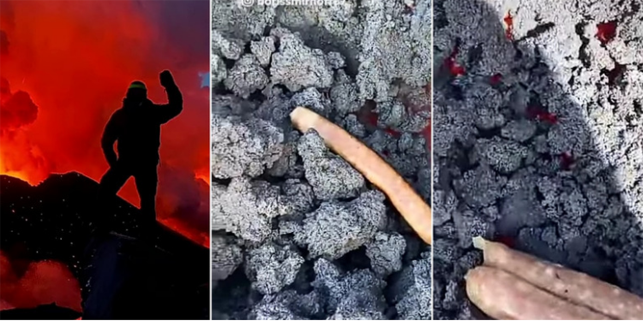 Turistas asan salchichas en un volcán ruso en erupción