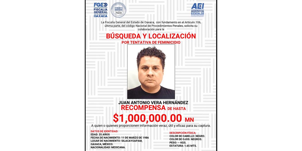 Ofrece FGEO un millón de pesos por Juan Antonio Vera Hernández, por tentativa de feminicidio contra Elena Ríos | El Imparcial de Oaxaca Ofrece FGEO un millón de pesos por Juan Antonio Vera Hernández, por tentativa de feminicidio contra Elena Ríos | El Imparcial de Oaxaca
