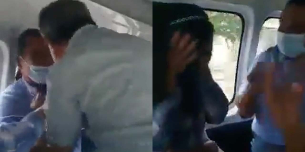 VIDEO: Mujer viaja en combi y se le junta el amante y su esposo