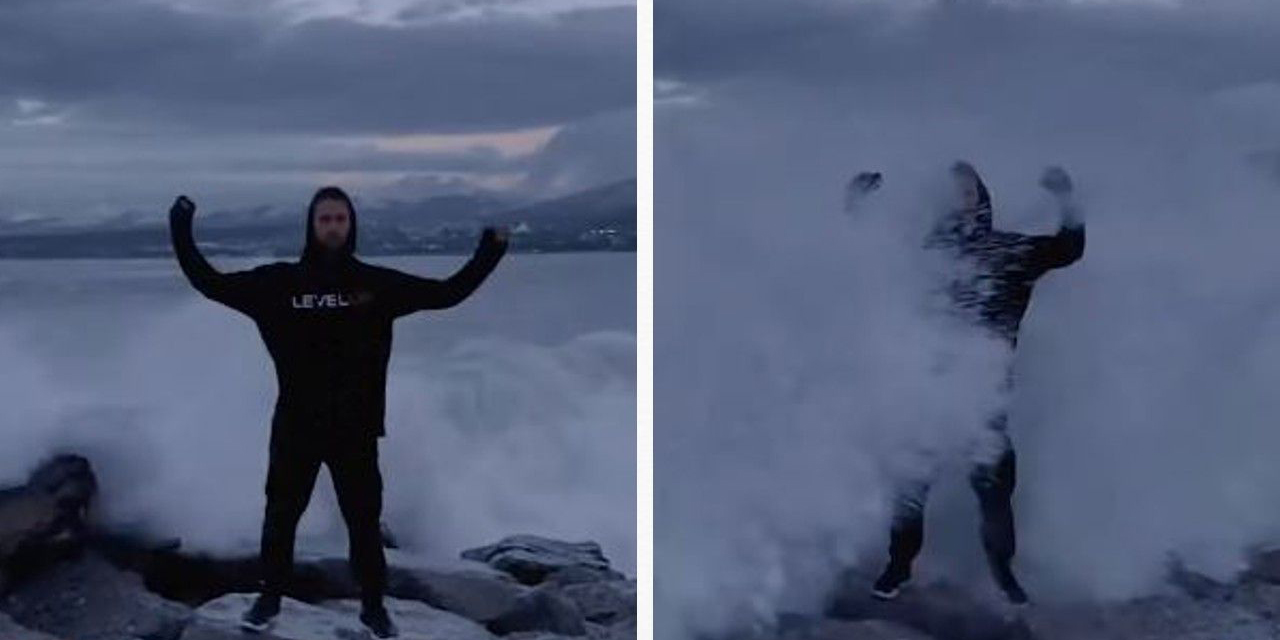 Influencer apuesta su vida por una selfie, brutales olas lo arrastran al mar