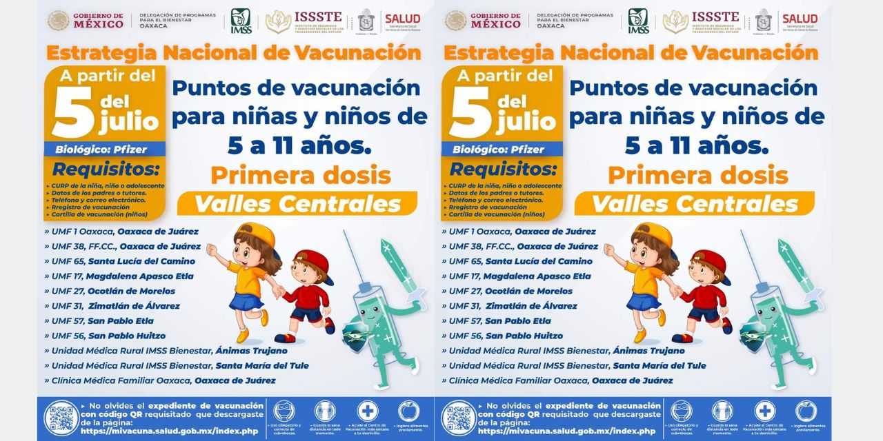 Estos son los puntos de vacunación para menores en Oaxaca | El Imparcial de Oaxaca