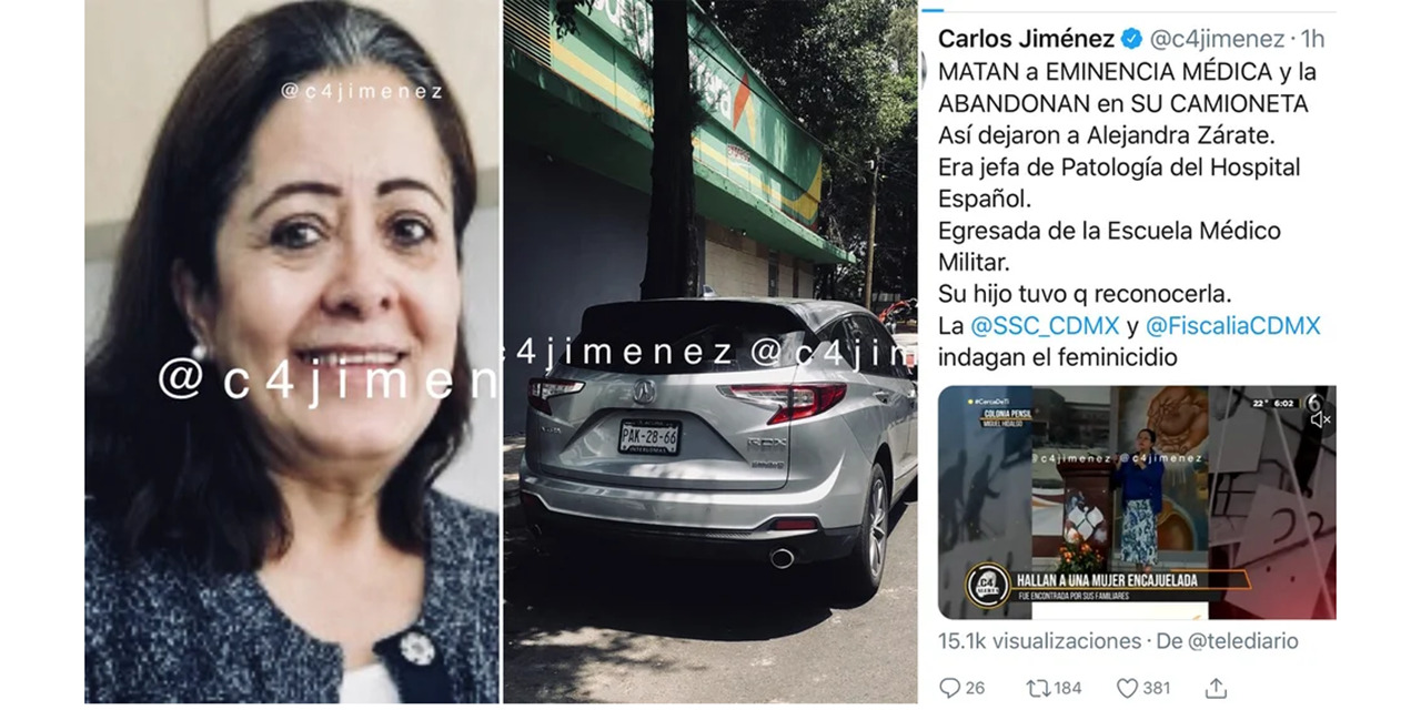 Asesinan a Alejandra Zárate, jefa de patología del Hospital Español en alcaldía Miguel Hidalgo | El Imparcial de Oaxaca