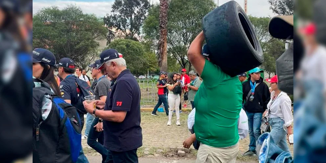 Fan de la F1 se lleva un neumático del GP como recuerdo, la imagen se volvió viral | El Imparcial de Oaxaca