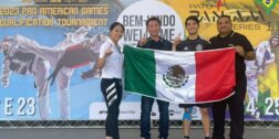 Los medallistas William y Cecilia, a lado de sus entrenadores Kang Young Lee y Victor Hugo Arroyo Granados.