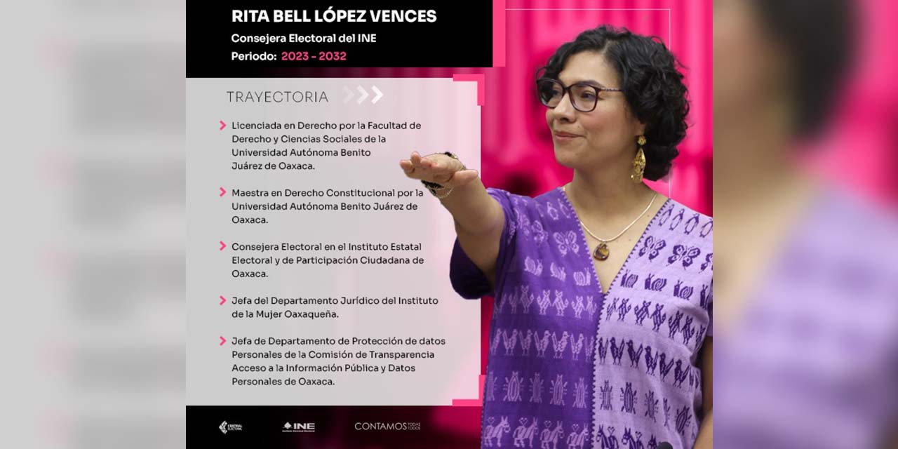 Foto: INE / Rinde protesta Rita Bell López Vences para el periodo del 4 de abril de 2023 al 3 de abril del 2032.