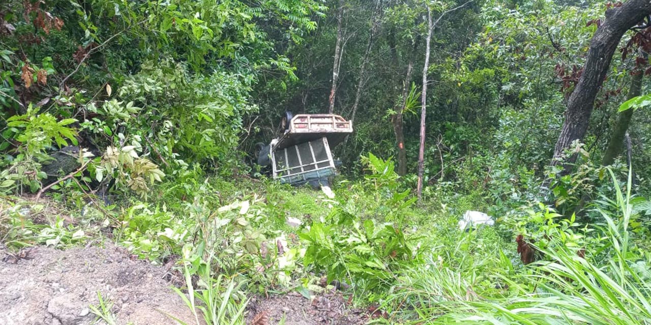 El vehículo quedó en el barranco y el conductor huyó del lugar.
