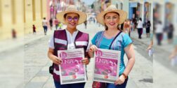 Foto: Andrés Carrera Pineda / La diputada Liz Arroyo y la secretaria de Mujeres del Comité Ejecutivo Nacional de Morena, Adriana Grajales Gómez, recorren las calles de la ciudad de Oaxaca.