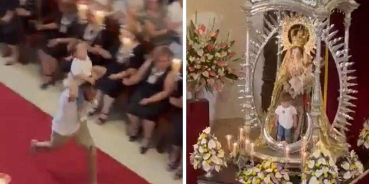 Hombre entra corriendo a una iglesia en España y deja a niño en el altar de la Virgen