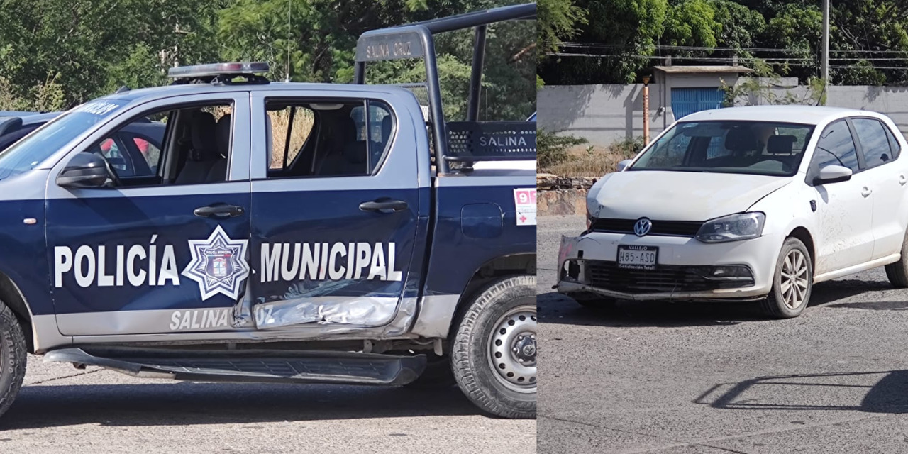 Patrulla y auto particular chocan en Salina Cruz, Oaxaca
