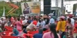 Foto: captura de video // Se registraran disparos de armas de fuego en el mitin de la candidata Rosalinda López García, a la presidencia municipal de Matías Romero.
