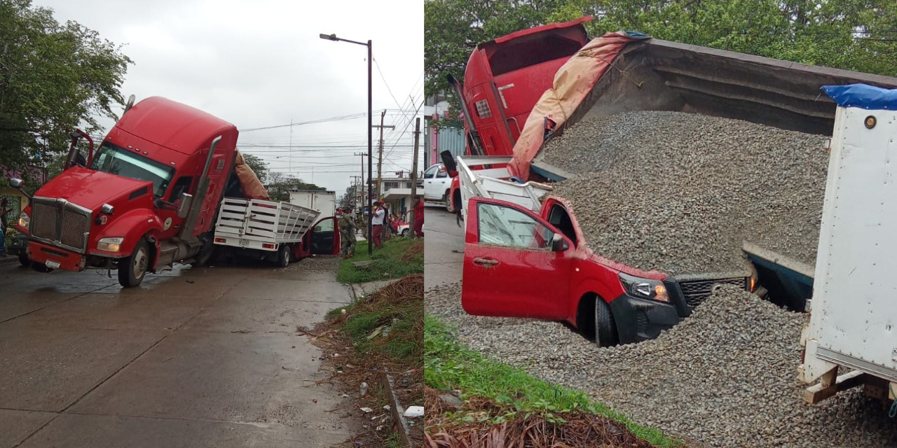 VIDEO | Tráiler cargado de piedras provoca socavón y vuelca sobre camioneta | El Imparcial de Oaxaca