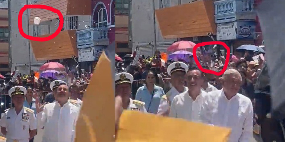 VIDEO | Lanzan objetos a AMLO y al gobernador de Veracruz