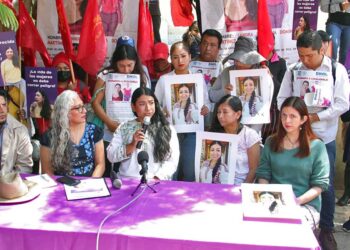 Foto: Adrián Gaytán // Familiares y representantes de organizaciones de la sociedad civil, exigen la presentación con vida de la activista Sandra Domínguez Martínez.