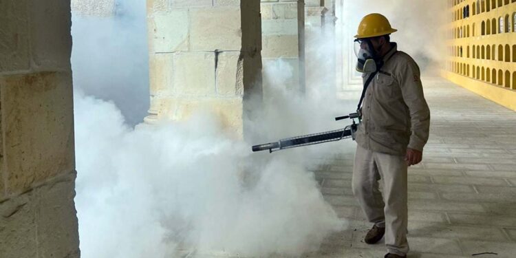 Foto: SSO // Nebulización en panteones.