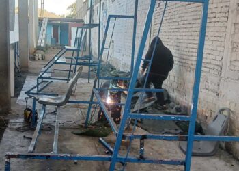 Las instalaciones de la Liga Galaxia, en proceso de reparación.