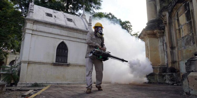 Foto: Gobierno de Oaxaca // Nebulización preventiva en panteones de la ciudad.