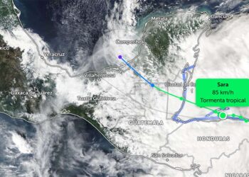 Foto: Zoom Earth // La tormenta tropical Sara no representa mayor riesgo para el estado de Oaxaca.