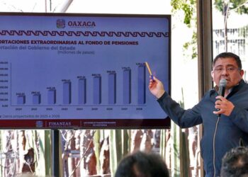 Foto: Adrián Gaytán // El secretario de Finanzas, Farid Acevedo López, informó sobre los recursos extraordinarios que se aportan cada año al fondo de pensiones.