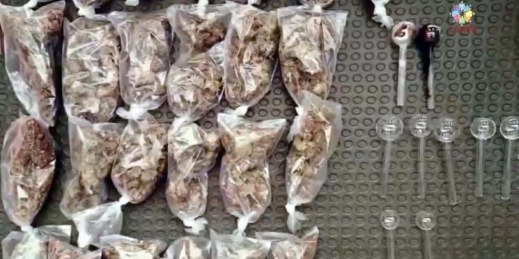 Las autoridades decomisaron un contenedor con 512 dosis de cristal y 25 dosis de marihuana.