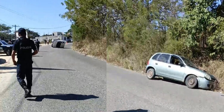 Aparatoso choque y volcadura en Pinotepa Nacional