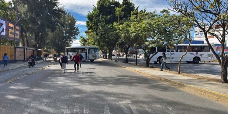Foto: Álvaro Cuitláhuac López // Integrantes del STEUABJO bloquean Avenida Universidad y el crucero de Cinco Señores.