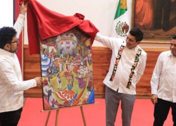 Foto: Adrián Gaytán // “Lazos de fraternidad” es la imagen oficial de la Guelaguetza 2025, del artista plástico Osnar López Gallegos.