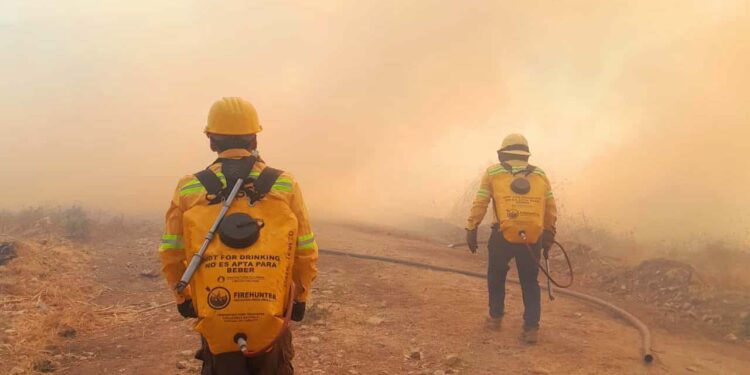 Fotos: cortesía // Con la participación de 150 personas voluntarias, elementos de la Policía Municipal, militares y brigadistas de Coesfo, controlan y liquidan el incendio forestal suscitado en el paraje La Calera, en Santa María del Tule.