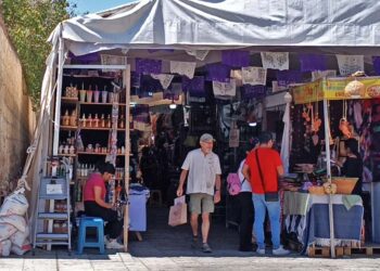 Foto: Lisbeth Mejía // Un anaquel con botellas de mezcal justo a la entrada de la Expo Feria.