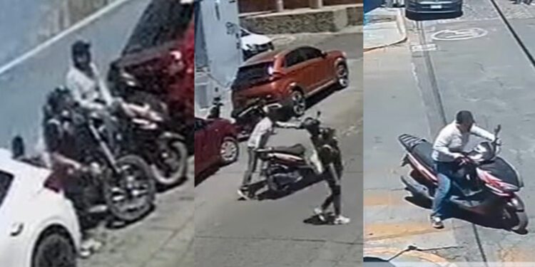 ¡Robo descarado en el centro de Oaxaca! Pareja es captada atracando una moto