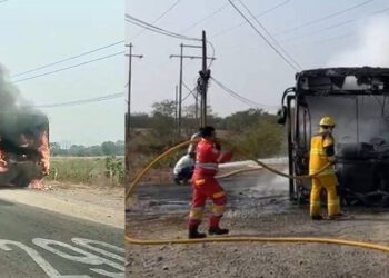 Voraz incendio consume autobús de la línea “Istmeños” se incendia y queda reducido a cenizas