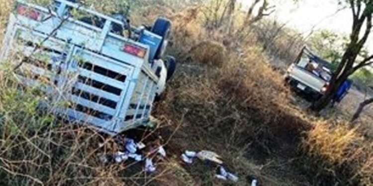 Pierde el control y vuelca en Rancho Jesús.