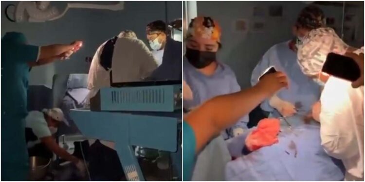 Fotos: cortesía // Ante fallas en el suministro de la energía eléctrica, personal médico y de enfermería del Hospital Civil utilizó las lámparas de sus celulares durante una operación quirúrgica.