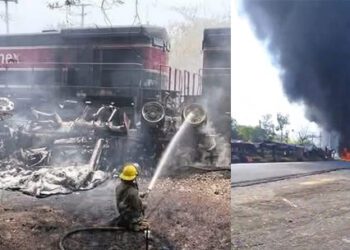 VIDEO | ¡Explosión sobre rieles! Pipa intenta ganarle al tren en Veracruz y termina en tragedia