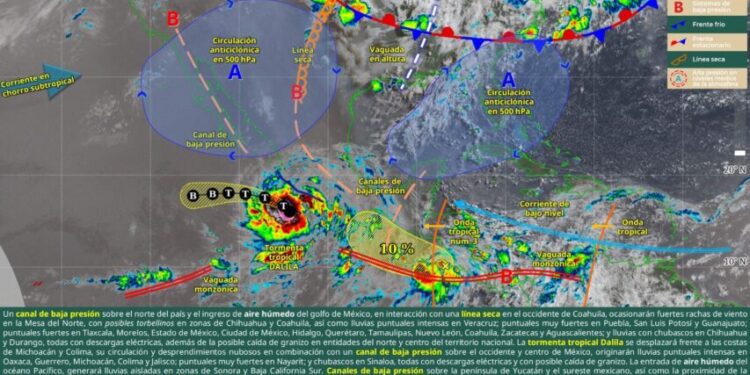 Tormenta Tropical Dalila generará lluvias moderadas a fuertes en gran parte de Oaxaca