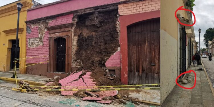 ¡Se cae a pedazos el centro de Oaxaca! Dos derrumbes en un día alertan ante la Guelaguetza