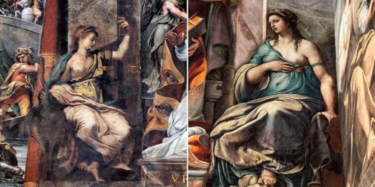 La restauración permitió identificar que dos figuras alegóricas femeninas, Justicia y Amistad, fueron ejecutadas con óleo.