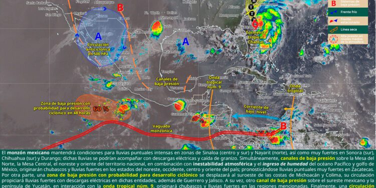 Continuarán lluvias dispersas por onda tropical número 9 y la vaguada monzónica en Oaxaca
