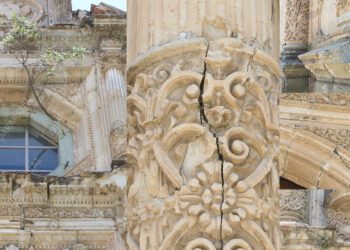 Huellas de daños por el sismo en el templo de San Agustín