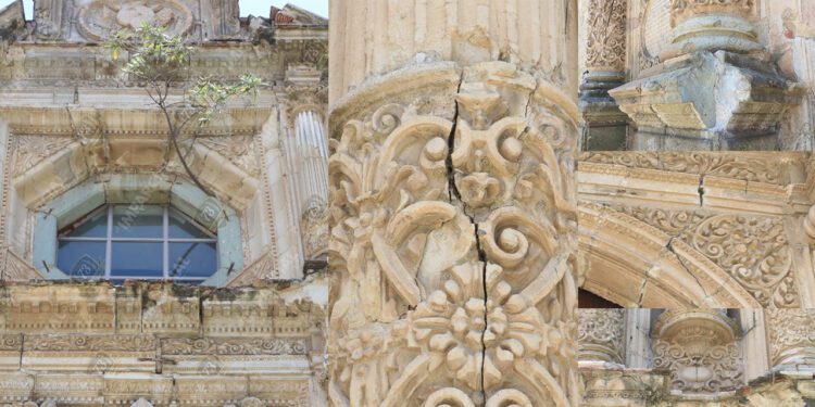 Huellas de daños por el sismo en el templo de San Agustín
