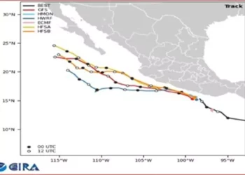 A las 15:00 horas este fenómeno se localizó a 95 kilómetros (km) al sur-suroeste de Punta Maldonado.