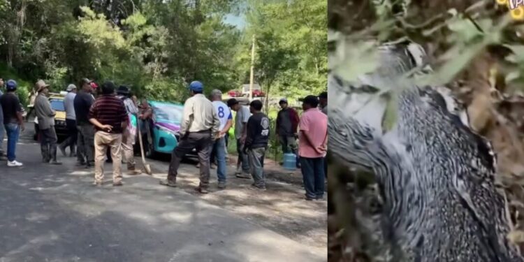Desastre ambiental en Putla: pipa derrama chapopote y los pobladores luchan solos